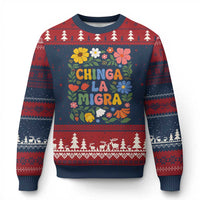 Chinga La Migra Ugly Christmas Sweater Funny Boho Floral Resist Retro Pro Immigration