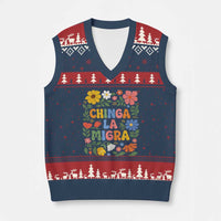Chinga La Migra V-Neck Knit Sweater Vest Funny Boho Floral Resist Retro Pro Immigration