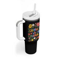 Chinga La Migra Tumbler With Handle Funny Boho Floral Resist Retro Pro Immigration