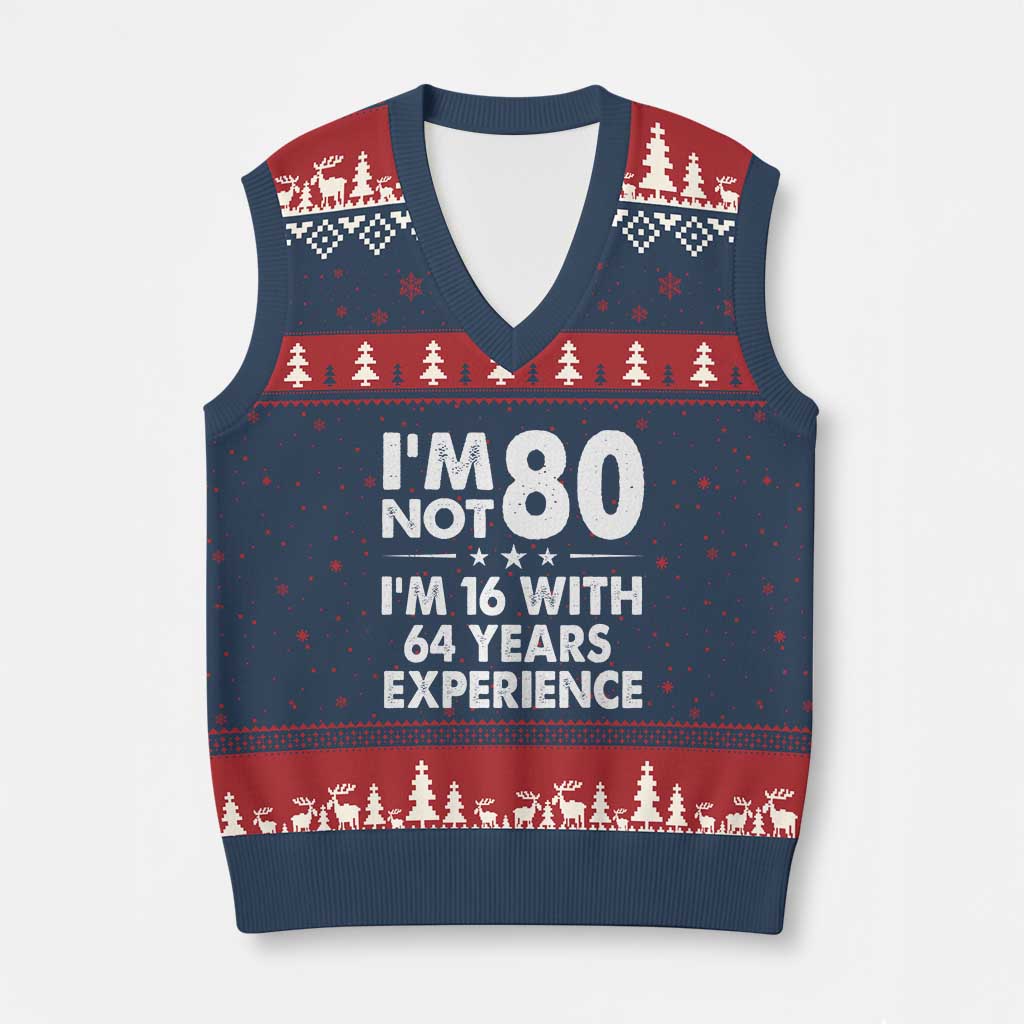 80th Birthday V-Neck Knit Sweater Vest Funny Saying Retro Vintage 80 Year Old Gift