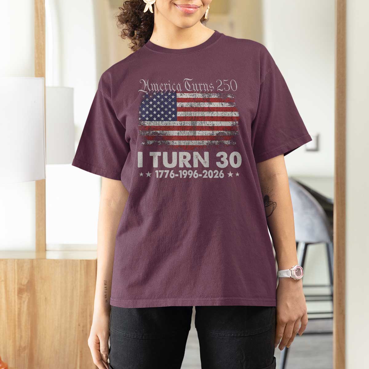 America Turns 250 I Turn 30 T Shirt For Women Vintage 1996 30th Birthday 250th Anniversary USA 30 Year Old Gift