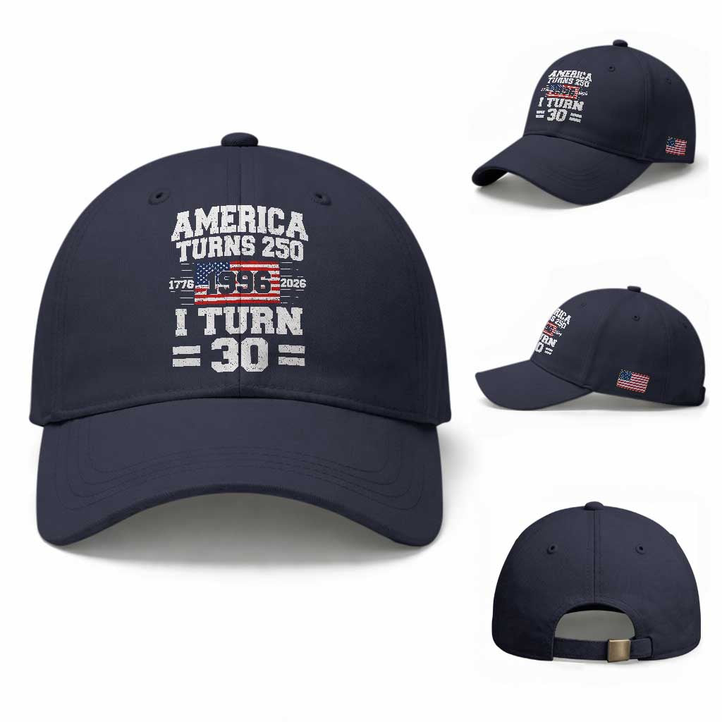 America Turns 250 I Turn 30 Baseball Cap Vintage 1996 30th Birthday 250th Anniversary USA Flag 30 Year Old Gift