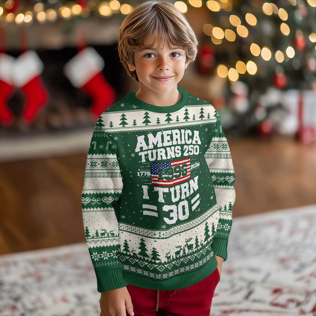 America Turns 250 I Turn 30 Ugly Christmas Sweater Vintage 1996 30th Birthday 250th Anniversary USA Flag 30 Year Old Gift