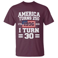 America Turns 250 I Turn 30 T Shirt Vintage 1996 30th Birthday 250th Anniversary USA Flag 30 Year Old Gift