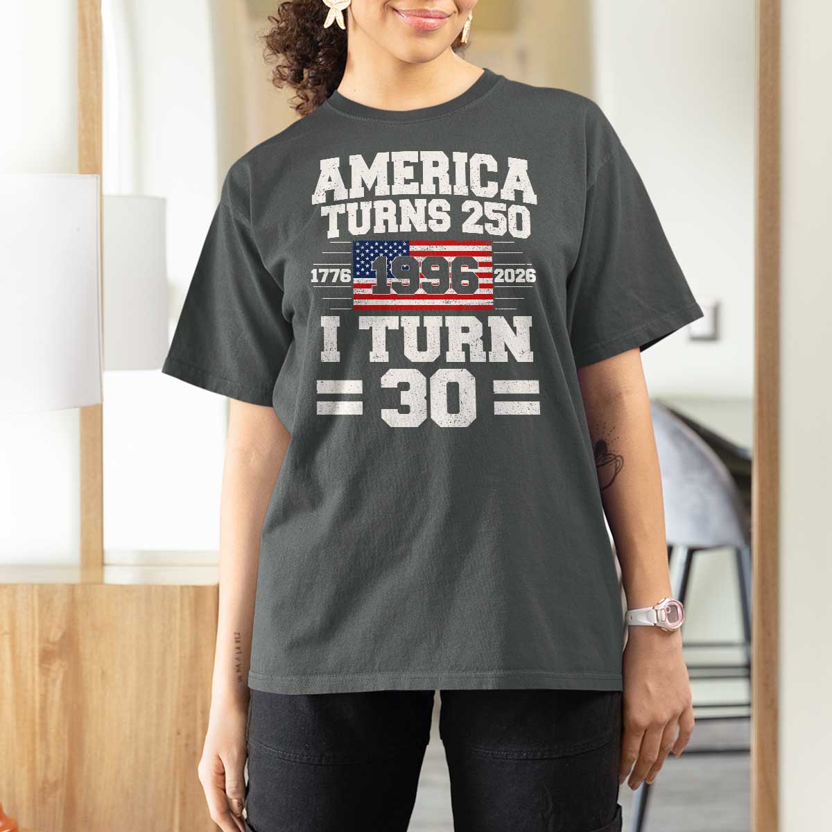America Turns 250 I Turn 30 T Shirt For Women Vintage 1996 30th Birthday 250th Anniversary USA Flag 30 Year Old Gift