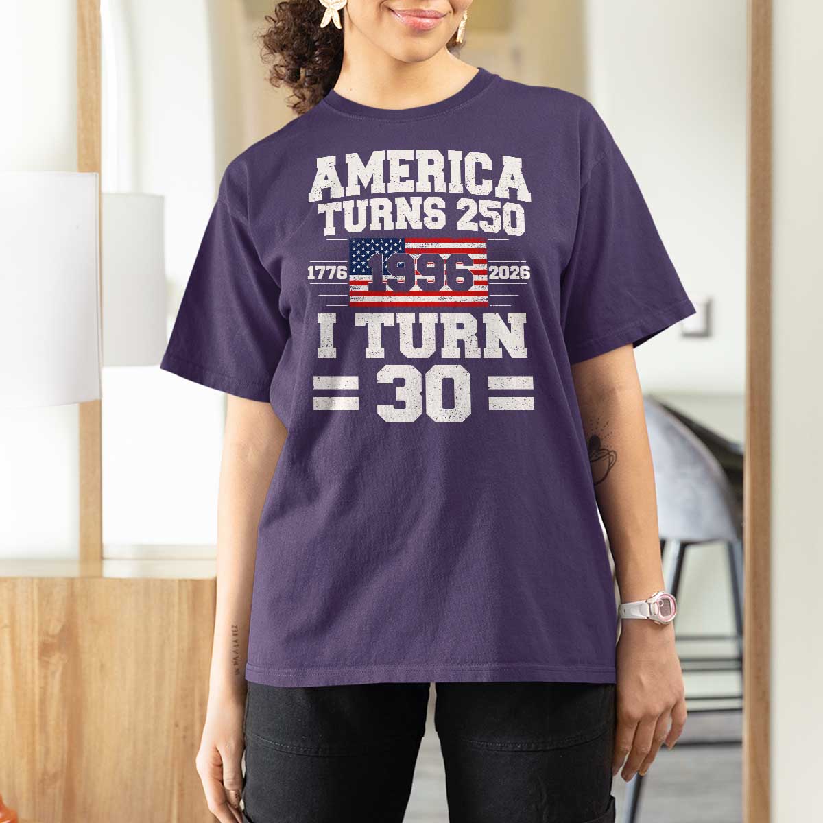 America Turns 250 I Turn 30 T Shirt For Women Vintage 1996 30th Birthday 250th Anniversary USA Flag 30 Year Old Gift
