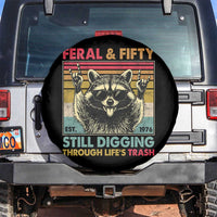 Funny 50th Birthday Spare Tire Cover Retro Racoon Feral And Fifty