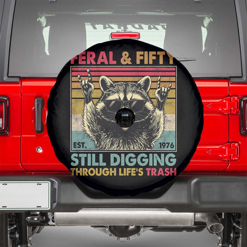 Funny 50th Birthday Spare Tire Cover Retro Racoon Feral And Fifty