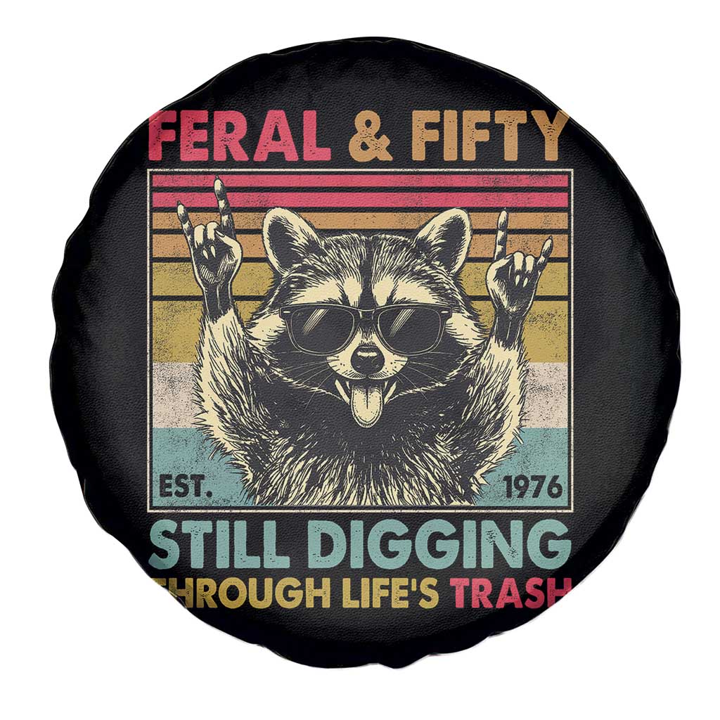 Funny 50th Birthday Spare Tire Cover Retro Racoon Feral And Fifty