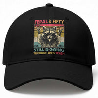 Funny 50th Birthday Baseball Cap Retro Racoon Feral And Fifty