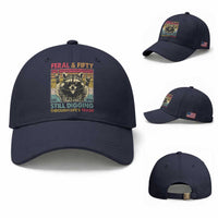 Funny 50th Birthday Baseball Cap Retro Racoon Feral And Fifty