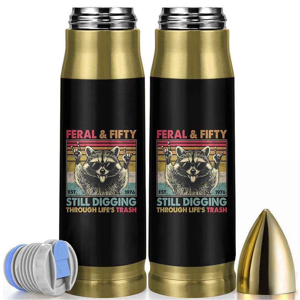 Funny 50th Birthday Bullet Tumbler Retro Racoon Feral And Fifty