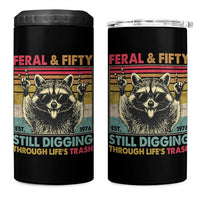Funny 50th Birthday 4 in 1 Can Cooler Tumbler Retro Racoon Feral And Fifty