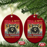 Funny 50th Birthday Ceramic Ornament Retro Racoon Feral And Fifty