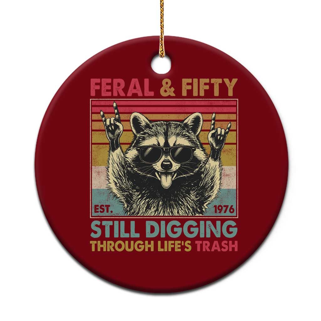 Funny 50th Birthday Ceramic Ornament Retro Racoon Feral And Fifty