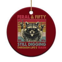 Funny 50th Birthday Ceramic Ornament Retro Racoon Feral And Fifty