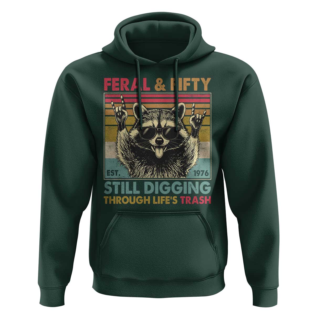 Funny 50th Birthday Hoodie Retro Racoon Feral And Fifty