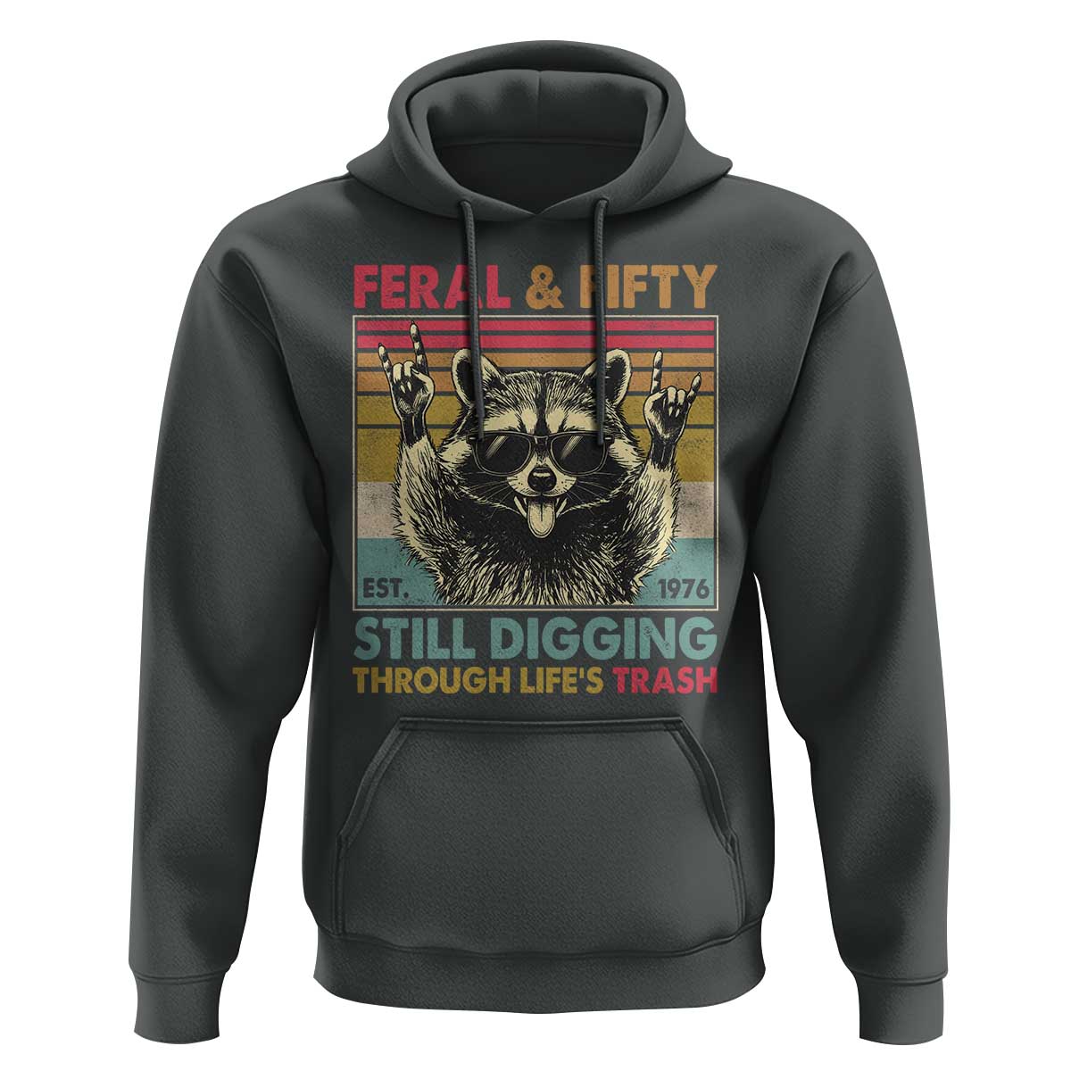 Funny 50th Birthday Hoodie Retro Racoon Feral And Fifty