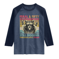 Funny 50th Birthday Raglan Shirt Retro Racoon Feral And Fifty