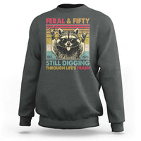 Funny 50th Birthday Sweatshirt Retro Racoon Feral And Fifty