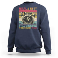 Funny 50th Birthday Sweatshirt Retro Racoon Feral And Fifty