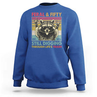 Funny 50th Birthday Sweatshirt Retro Racoon Feral And Fifty