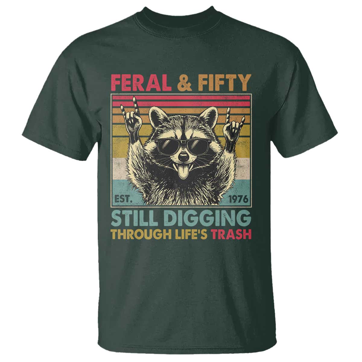 Funny 50th Birthday T Shirt Retro Racoon Feral And Fifty