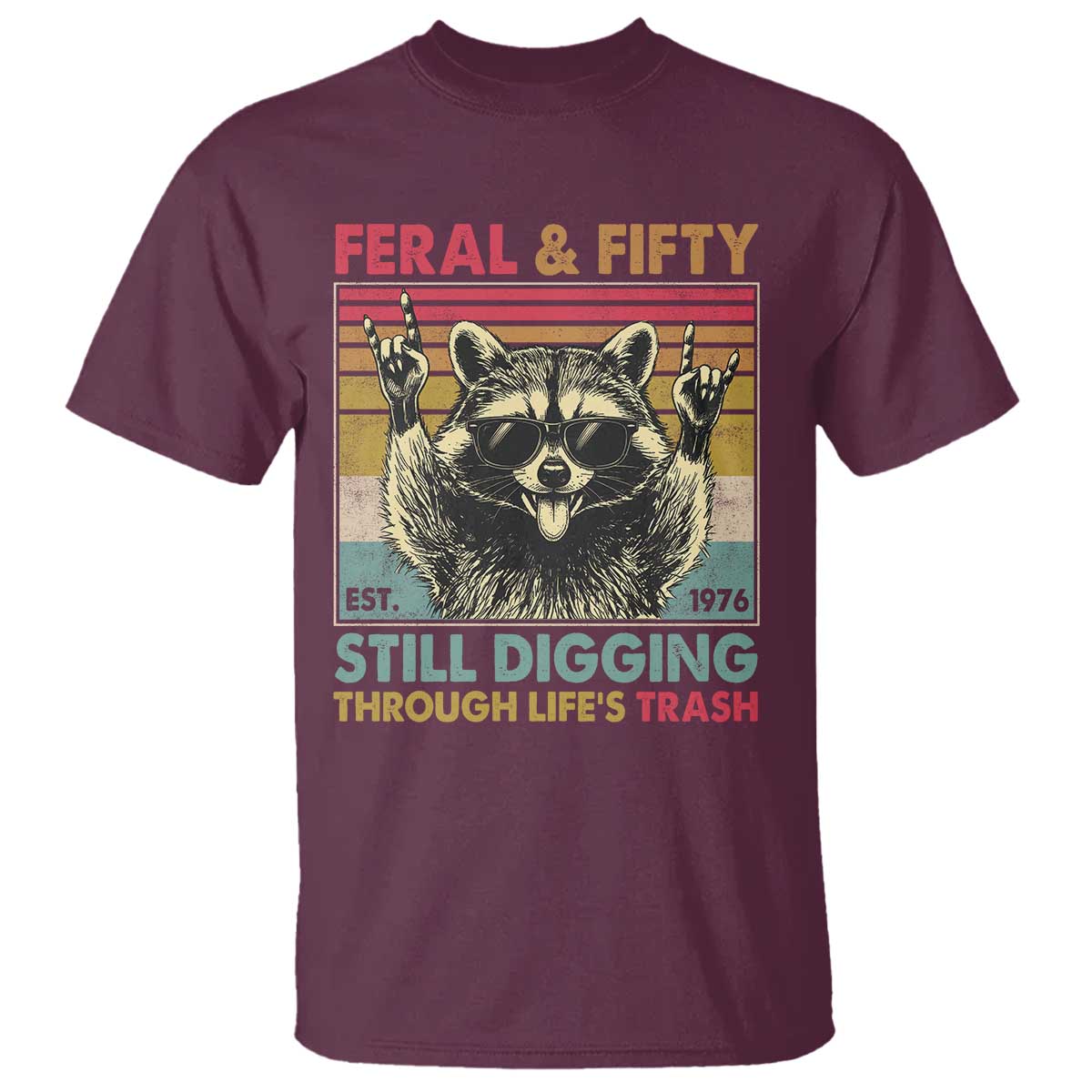 Funny 50th Birthday T Shirt Retro Racoon Feral And Fifty