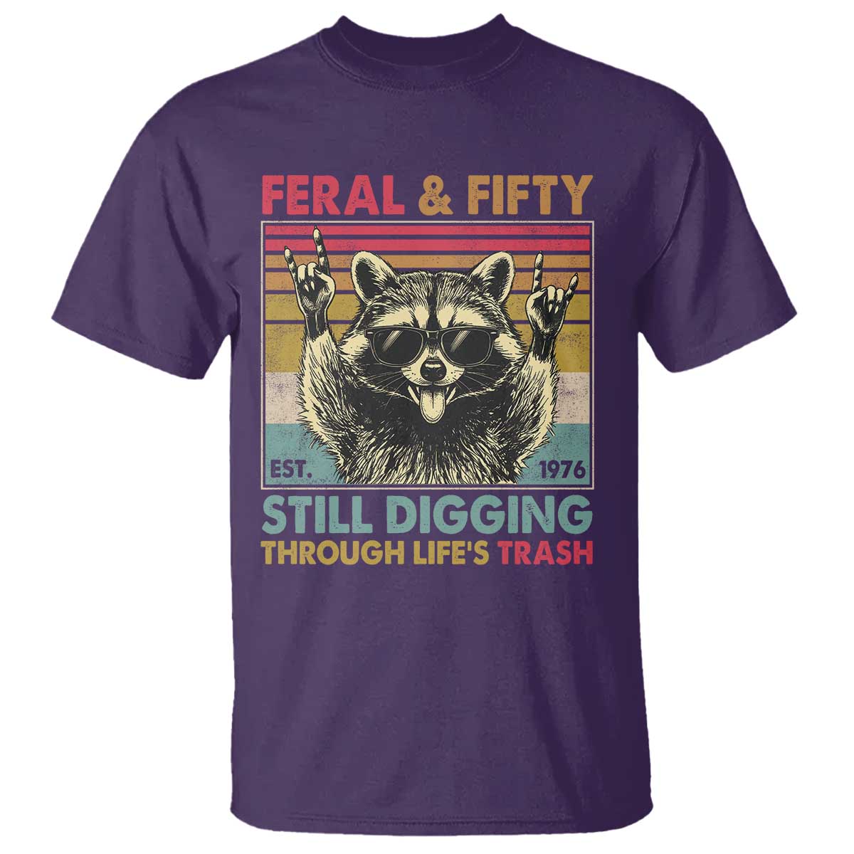 Funny 50th Birthday T Shirt Retro Racoon Feral And Fifty