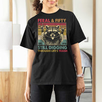 Funny 50th Birthday T Shirt For Women Retro Racoon Feral And Fifty