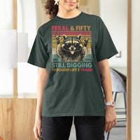 Funny 50th Birthday T Shirt For Women Retro Racoon Feral And Fifty