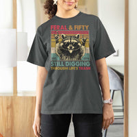 Funny 50th Birthday T Shirt For Women Retro Racoon Feral And Fifty