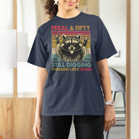 Funny 50th Birthday T Shirt For Women Retro Racoon Feral And Fifty