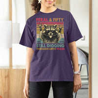 Funny 50th Birthday T Shirt For Women Retro Racoon Feral And Fifty