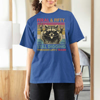 Funny 50th Birthday T Shirt For Women Retro Racoon Feral And Fifty
