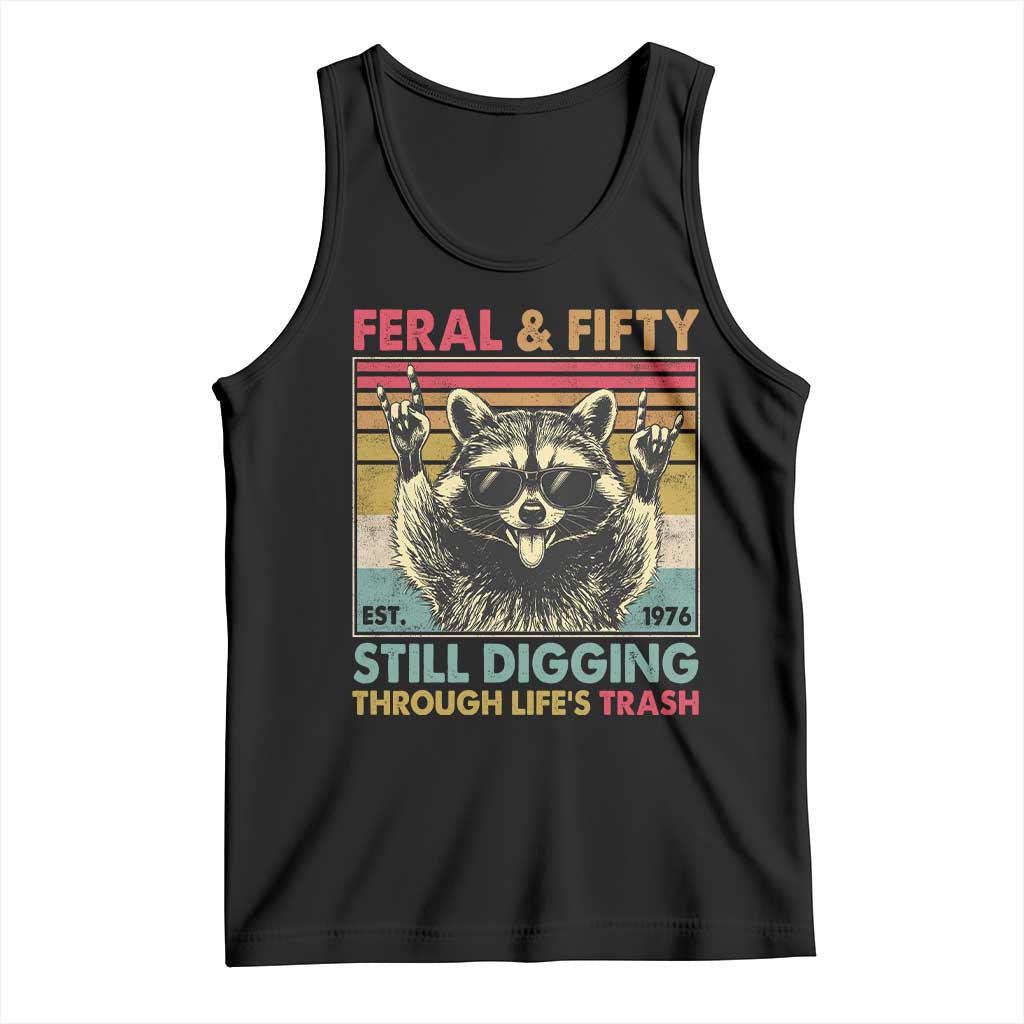 Funny 50th Birthday Tank Top Retro Racoon Feral And Fifty