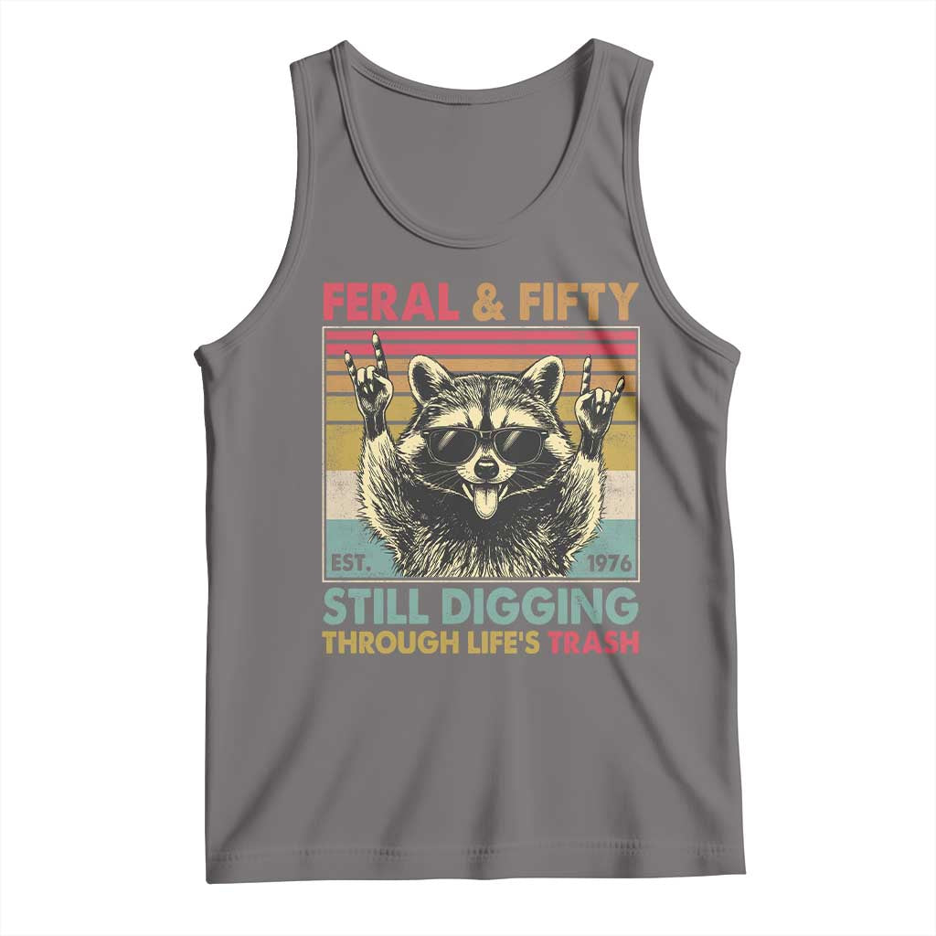 Funny 50th Birthday Tank Top Retro Racoon Feral And Fifty