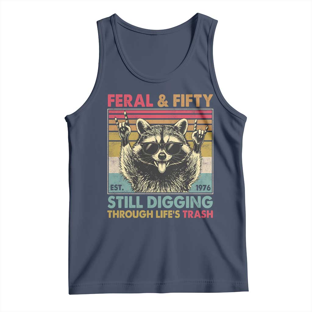 Funny 50th Birthday Tank Top Retro Racoon Feral And Fifty
