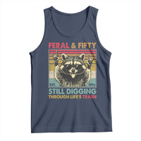 Funny 50th Birthday Tank Top Retro Racoon Feral And Fifty