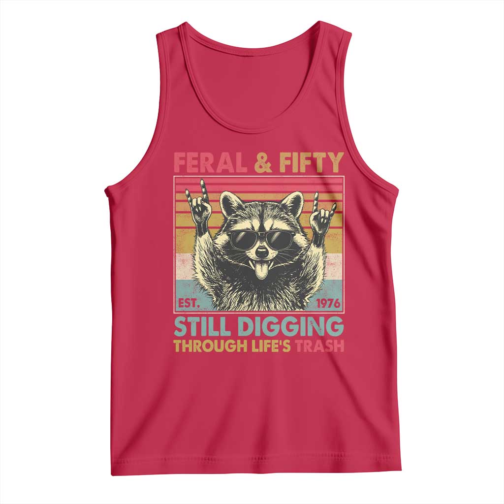 Funny 50th Birthday Tank Top Retro Racoon Feral And Fifty