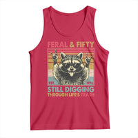 Funny 50th Birthday Tank Top Retro Racoon Feral And Fifty