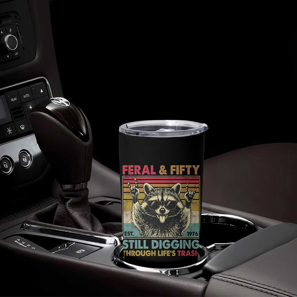 Funny 50th Birthday Tumbler Cup Retro Racoon Feral And Fifty