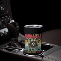 Funny 50th Birthday Tumbler Cup Retro Racoon Feral And Fifty