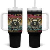 Funny 50th Birthday Tumbler With Handle Retro Racoon Feral And Fifty
