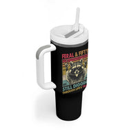 Funny 50th Birthday Tumbler With Handle Retro Racoon Feral And Fifty