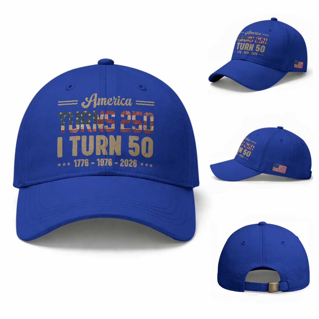 America Turns 250 I Turn 50 50th Birthday Baseball Cap Vintage USA 250th Anniversary 1976 50 Year Old Gift