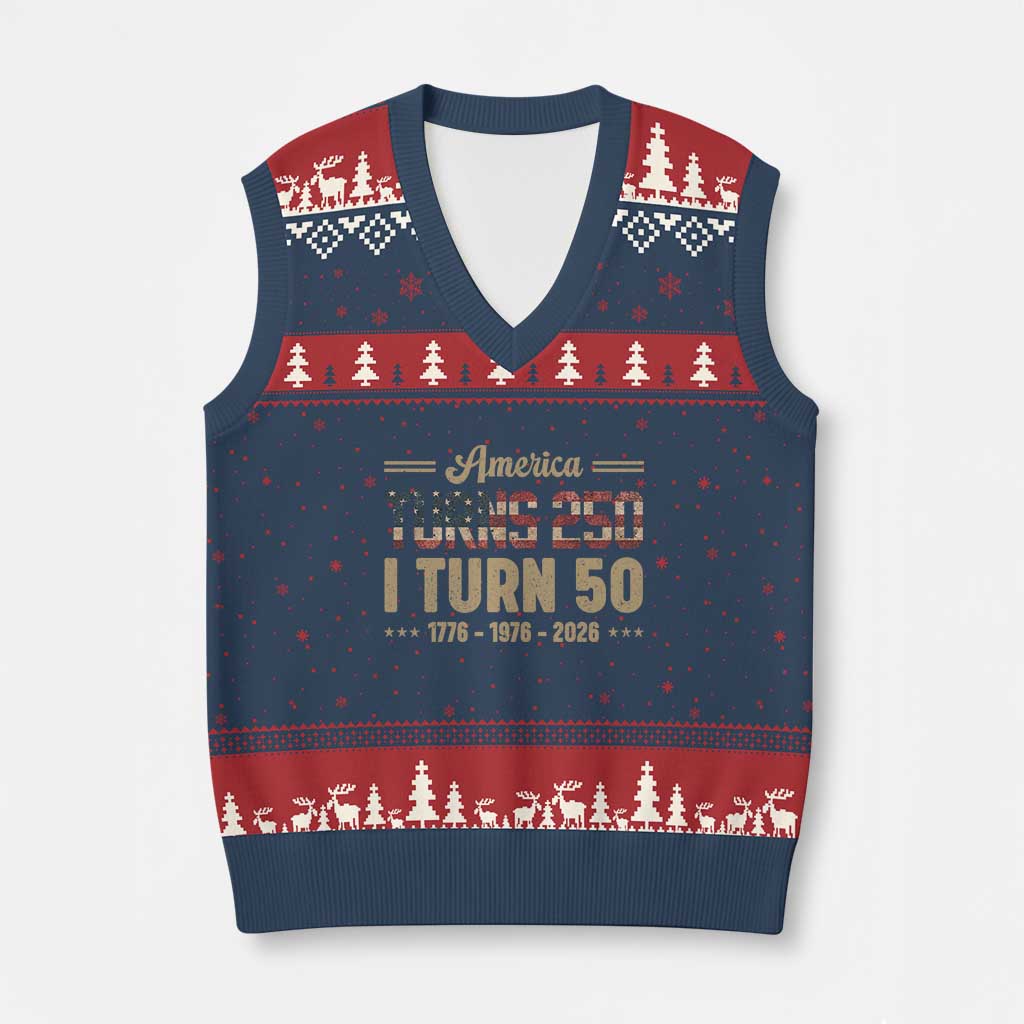 America Turns 250 I Turn 50 50th Birthday V-Neck Knit Sweater Vest Vintage USA 250th Anniversary 1976 50 Year Old Gift