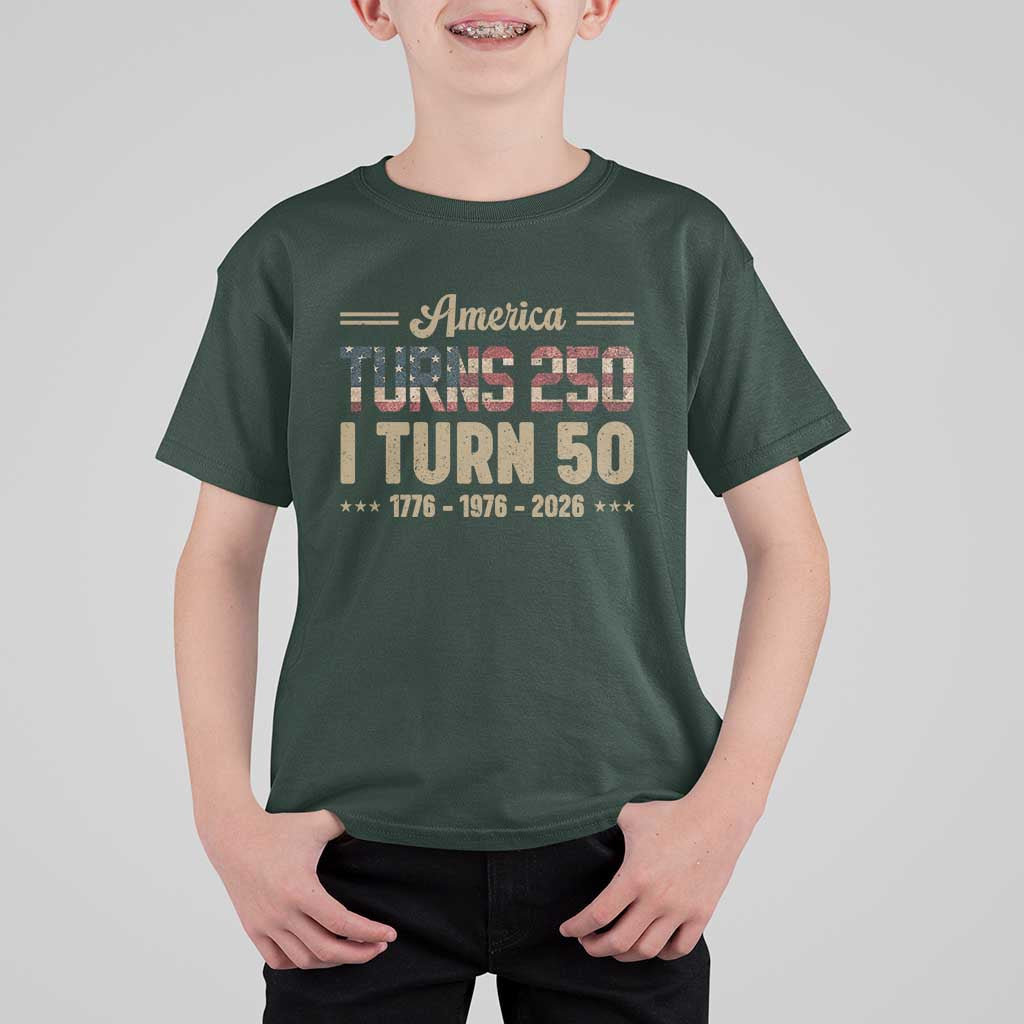 America Turns 250 I Turn 50 50th Birthday T Shirt For Kid Vintage USA 250th Anniversary 1976 50 Year Old Gift