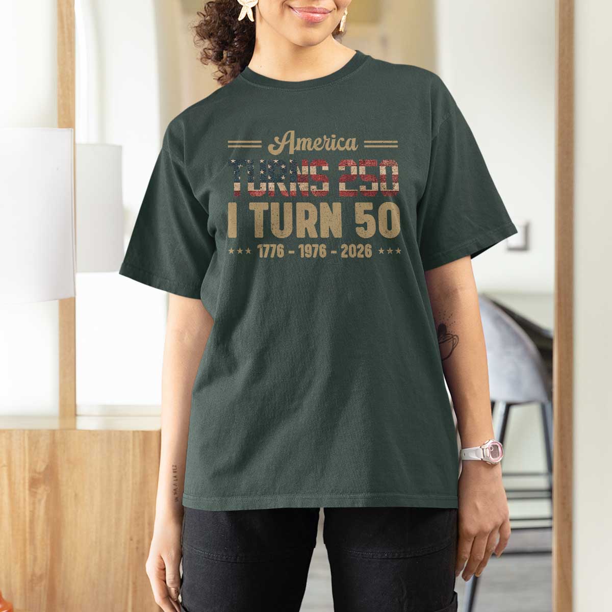America Turns 250 I Turn 50 50th Birthday T Shirt For Women Vintage USA 250th Anniversary 1976 50 Year Old Gift