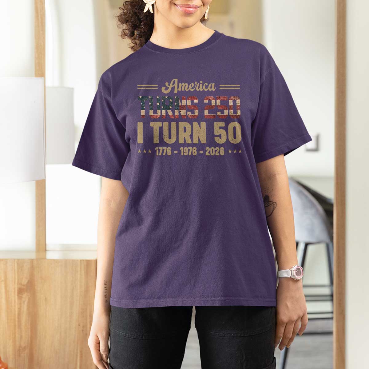 America Turns 250 I Turn 50 50th Birthday T Shirt For Women Vintage USA 250th Anniversary 1976 50 Year Old Gift